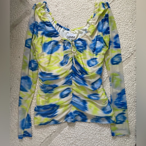 GANNI Printed Mesh U Neck Blouse - Picture 2 of 6